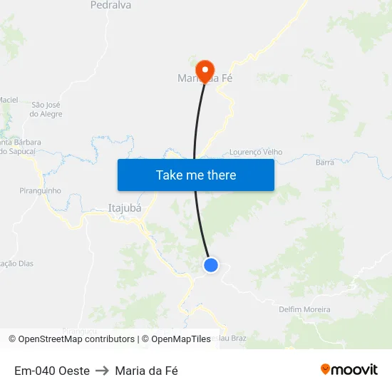 Em-040 Oeste to Maria da Fé map