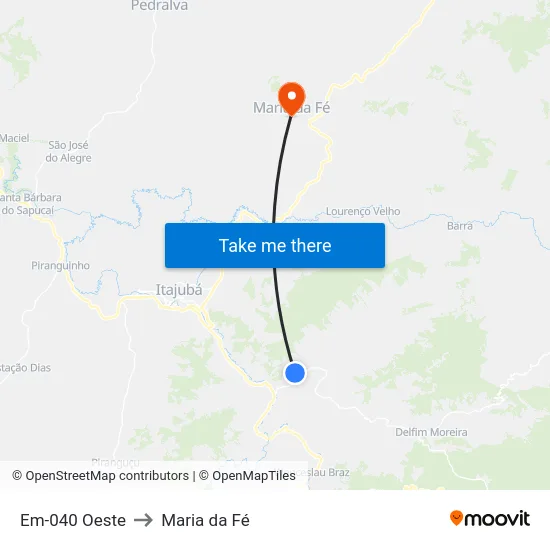 Em-040 Oeste to Maria da Fé map