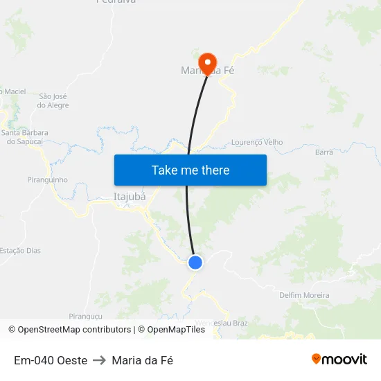 Em-040 Oeste to Maria da Fé map