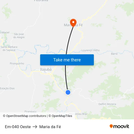 Em-040 Oeste to Maria da Fé map
