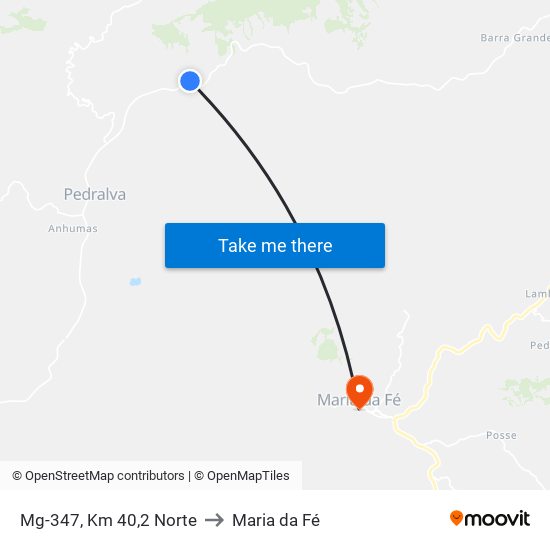 Mg-347, Km 40,2 Norte to Maria da Fé map