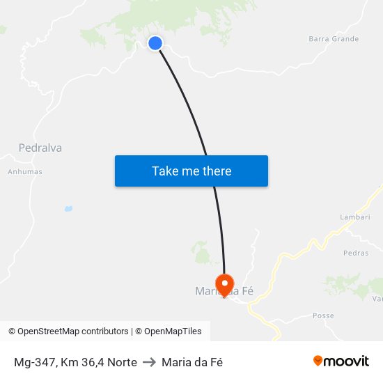Mg-347, Km 36,4 Norte to Maria da Fé map