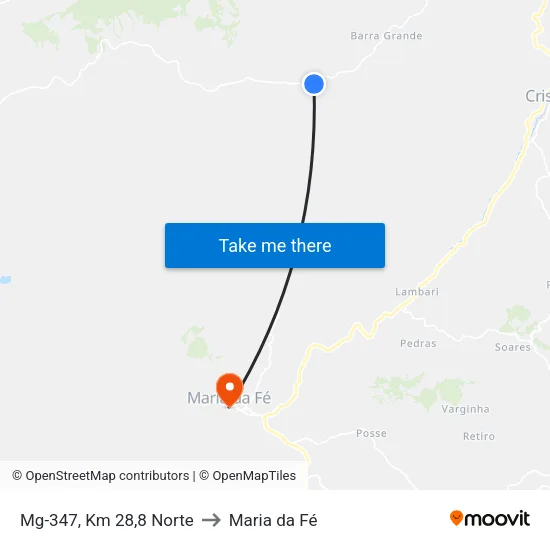 Mg-347, Km 28,8 Norte to Maria da Fé map