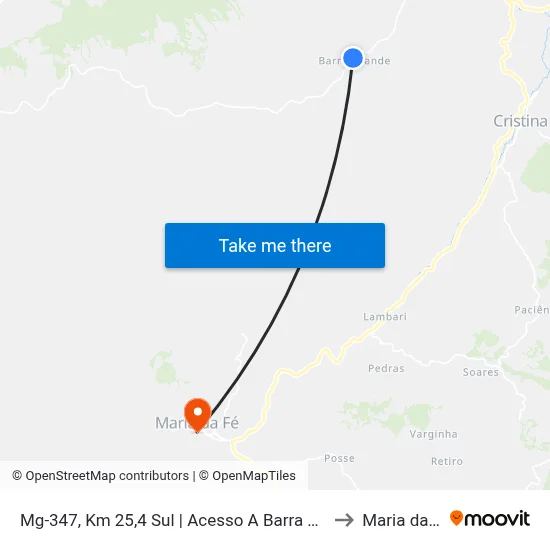 Mg-347, Km 25,4 Sul | Acesso A Barra Grande to Maria da Fé map