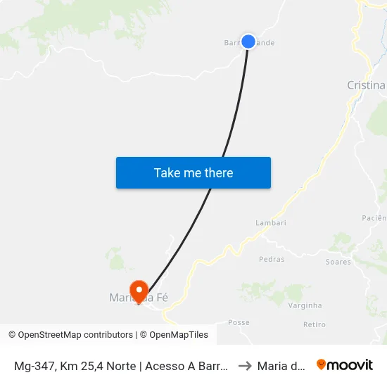 Mg-347, Km 25,4 Norte | Acesso A Barra Grande to Maria da Fé map