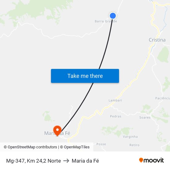 Mg-347, Km 24,2 Norte to Maria da Fé map