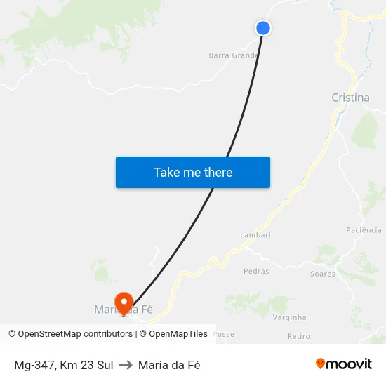 Mg-347, Km 23 Sul to Maria da Fé map