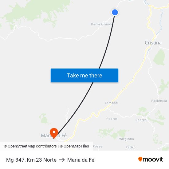 Mg-347, Km 23 Norte to Maria da Fé map