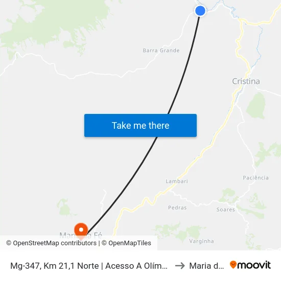 Mg-347, Km 21,1 Norte | Acesso A Olímpio Noronha to Maria da Fé map