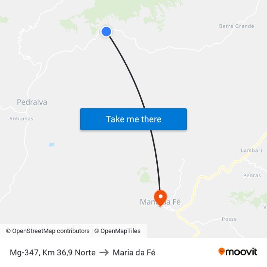 Mg-347, Km 36,9 Norte to Maria da Fé map