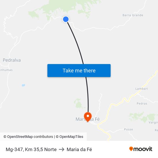 Mg-347, Km 35,5 Norte to Maria da Fé map