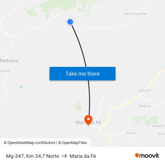 Mg-347, Km 34,7 Norte to Maria da Fé map