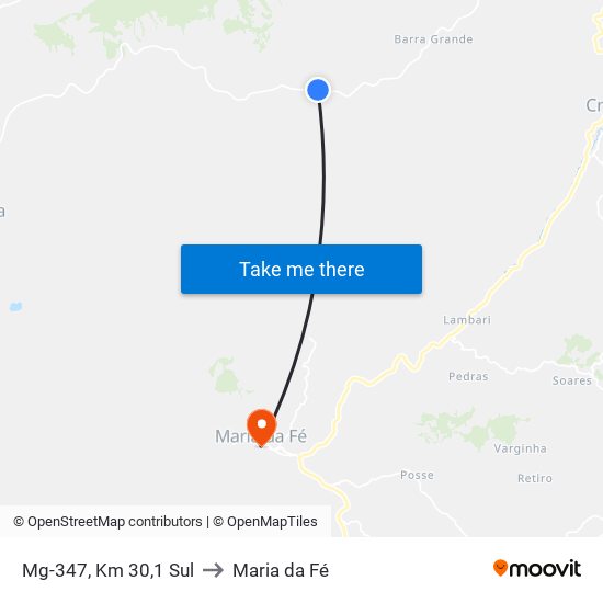 Mg-347, Km 30,1 Sul to Maria da Fé map