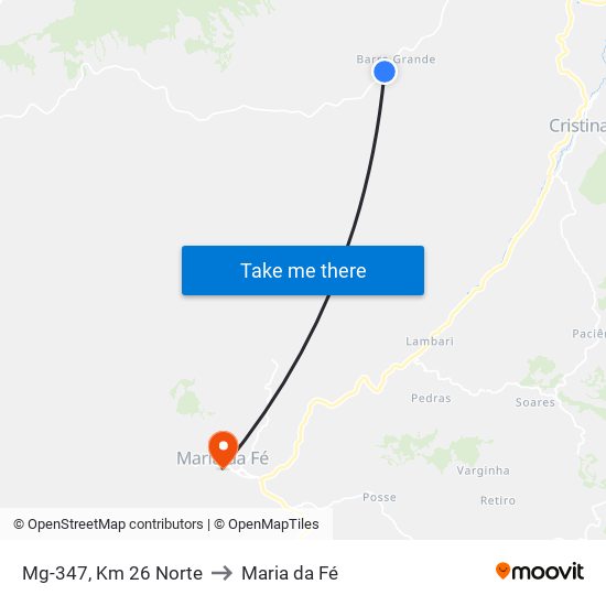 Mg-347, Km 26 Norte to Maria da Fé map