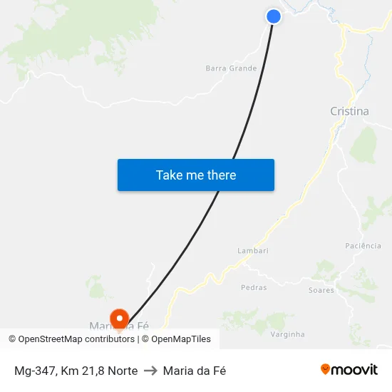 Mg-347, Km 21,8 Norte to Maria da Fé map
