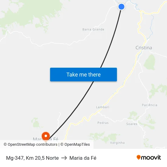 Mg-347, Km 20,5 Norte to Maria da Fé map