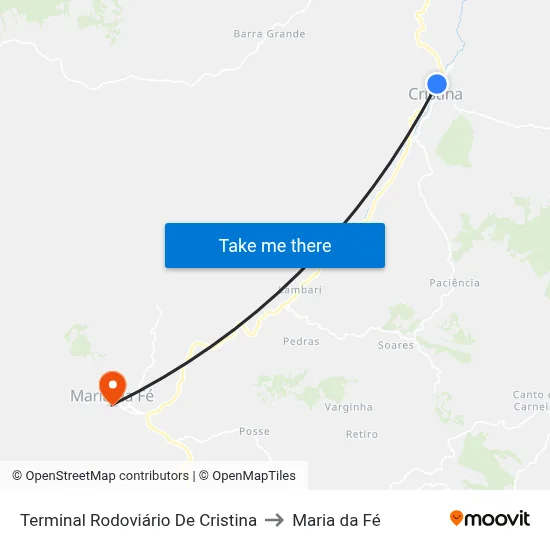 Terminal Rodoviário De Cristina to Maria da Fé map