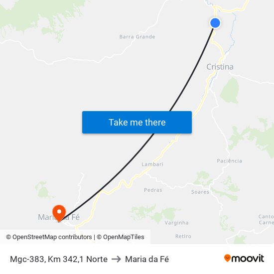 Mgc-383, Km 342,1 Norte to Maria da Fé map