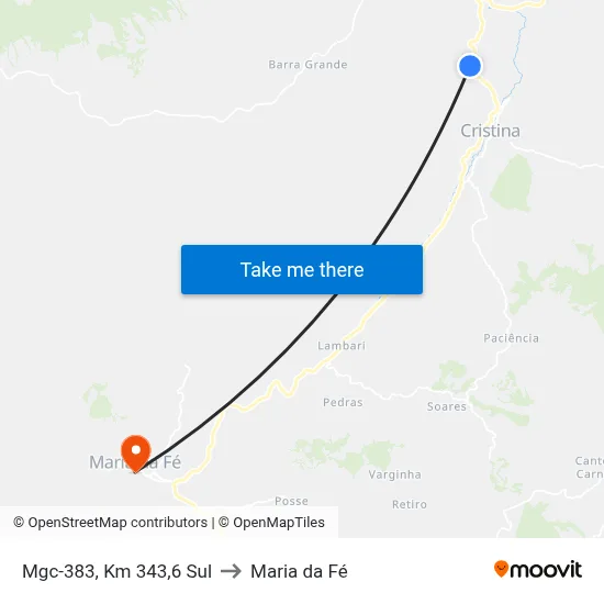 Mgc-383, Km 343,6 Sul to Maria da Fé map