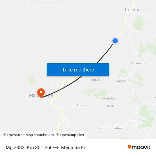 Mgc-383, Km 351 Sul to Maria da Fé map