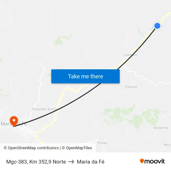 Mgc-383, Km 352,9 Norte to Maria da Fé map