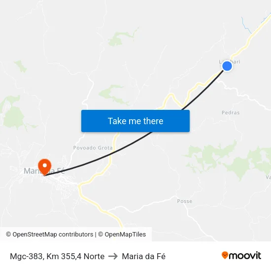 Mgc-383, Km 355,4 Norte to Maria da Fé map
