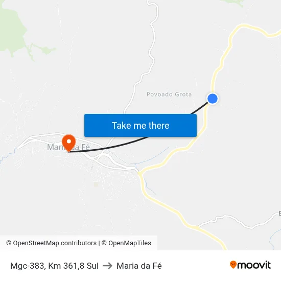 Mgc-383, Km 361,8 Sul to Maria da Fé map