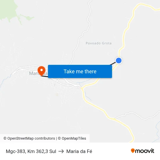 Mgc-383, Km 362,3 Sul to Maria da Fé map