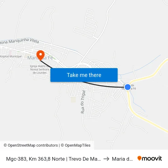 Mgc-383, Km 363,8 Norte | Trevo De Maria Da Fé to Maria da Fé map