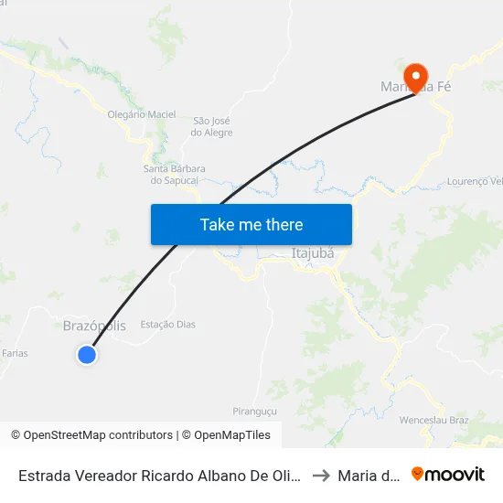 Estrada Vereador Ricardo Albano De Oliveira, Norte to Maria da Fé map