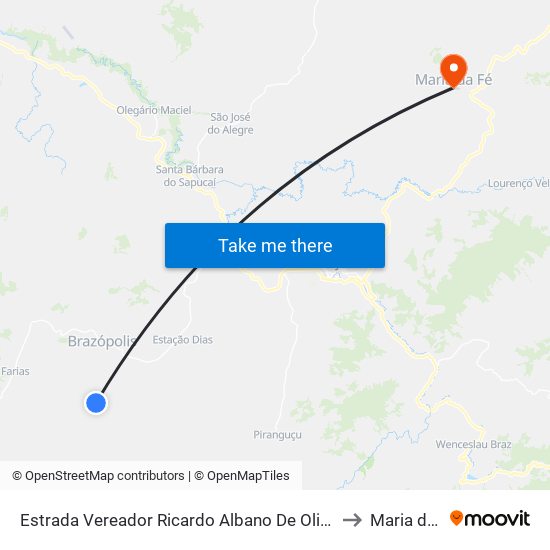 Estrada Vereador Ricardo Albano De Oliveira, Norte to Maria da Fé map