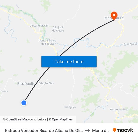 Estrada Vereador Ricardo Albano De Oliveira, Sul to Maria da Fé map