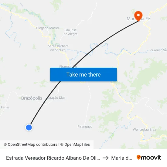 Estrada Vereador Ricardo Albano De Oliveira, Sul to Maria da Fé map