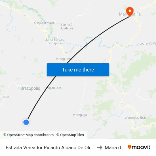 Estrada Vereador Ricardo Albano De Oliveira, Norte to Maria da Fé map