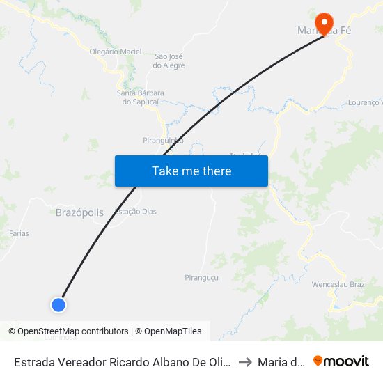 Estrada Vereador Ricardo Albano De Oliveira, Norte to Maria da Fé map
