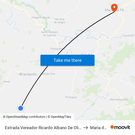 Estrada Vereador Ricardo Albano De Oliveira, Sul to Maria da Fé map