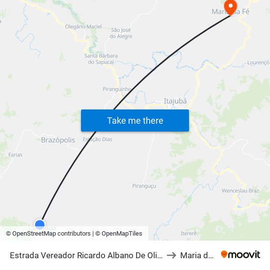 Estrada Vereador Ricardo Albano De Oliveira, Sul to Maria da Fé map