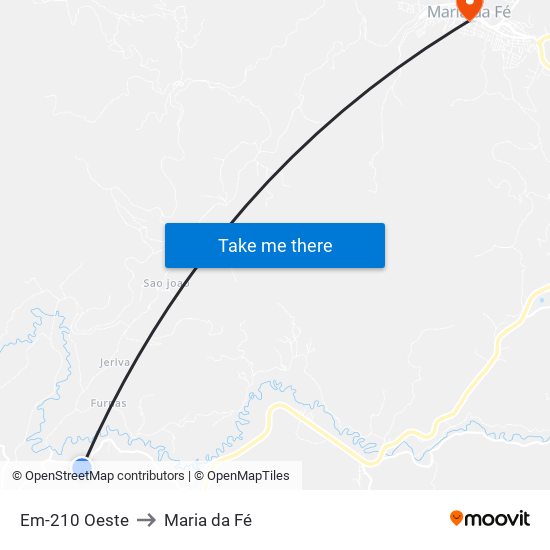 Em-210 Oeste to Maria da Fé map