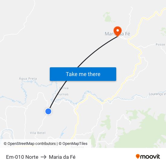 Em-010 Norte to Maria da Fé map