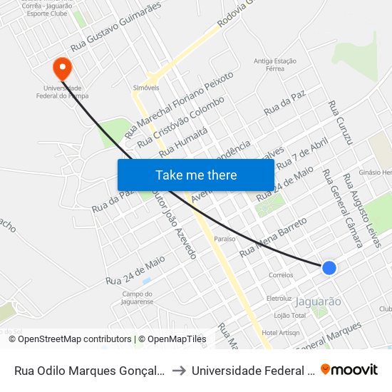 Rua Odilo Marques Gonçalves, 757-885 to Universidade Federal Do Pampa map