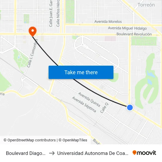 Boulevard Diagonal De Las Fuentes, 1003_1 to Universidad Autonoma De Coahuila: Facultad De Ciencias Politicas Y Sociales map