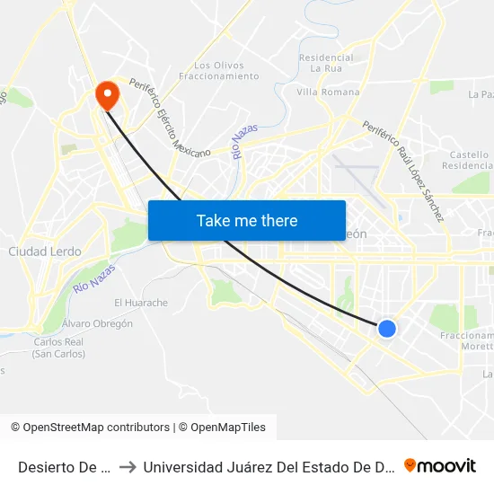 Desierto De Siria, 165_1 to Universidad Juárez Del Estado De Durango. Nucleo Universitario map