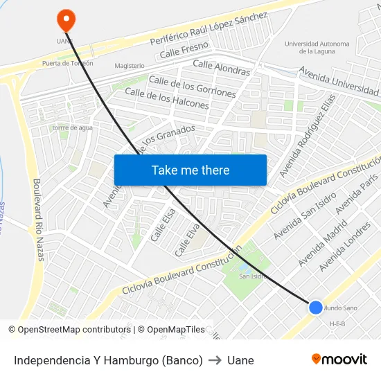 Independencia Y Hamburgo (Banco) to Uane map