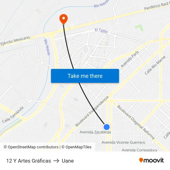 12 Y Artes Gráficas to Uane map