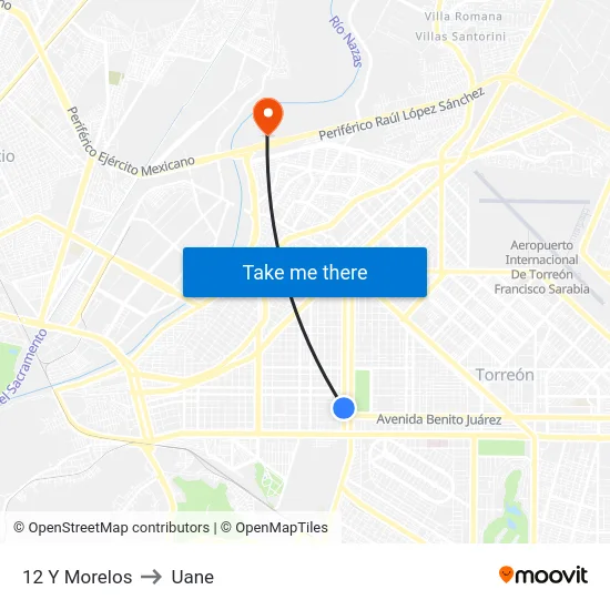 12 Y Morelos to Uane map