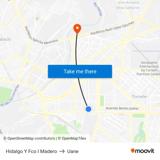 Hidalgo Y Fco I Madero to Uane map