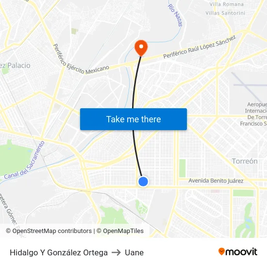 Hidalgo Y González Ortega to Uane map