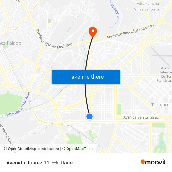 Avenida Juárez 11 to Uane map