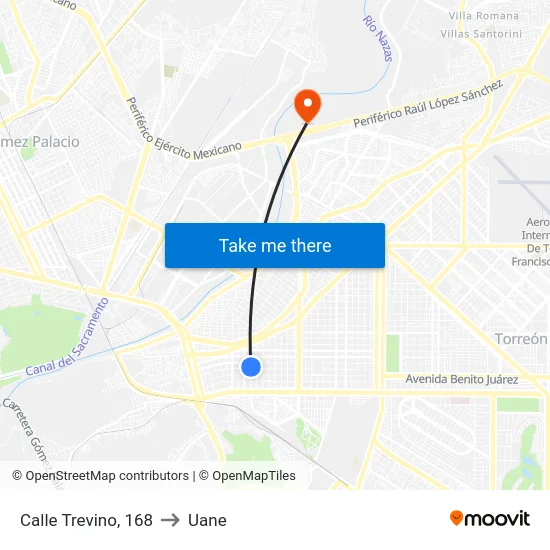 Calle Trevino, 168 to Uane map