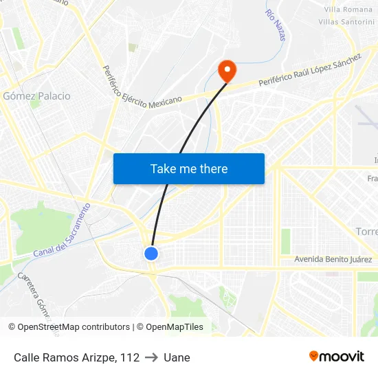 Calle Ramos Arizpe, 112 to Uane map